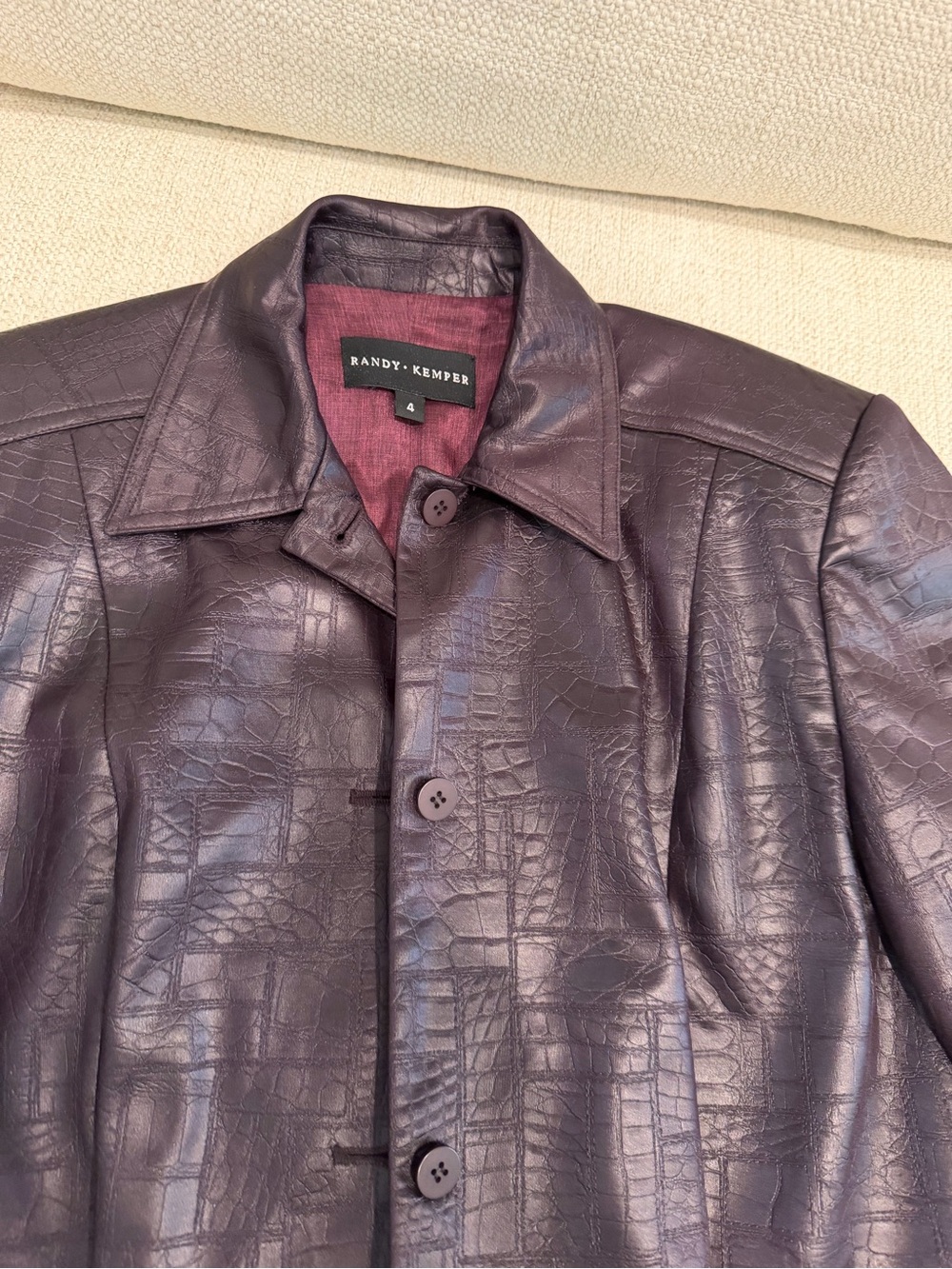 Randy Kemper Women's Faux Croc Bomber Jacket in Deep Plum